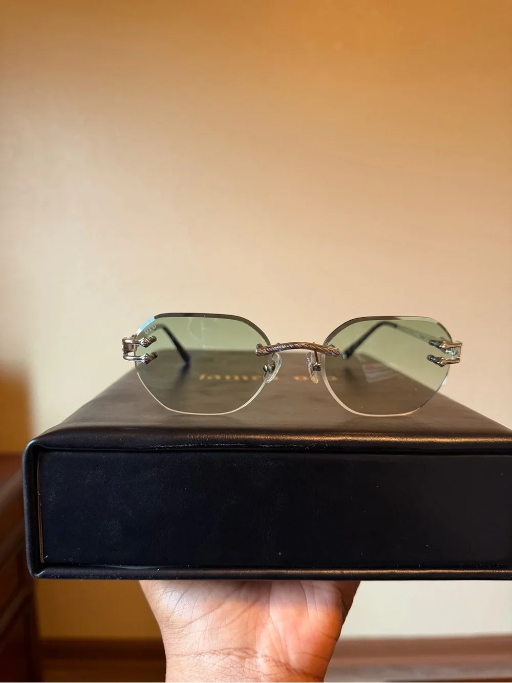 Rimless Men's Sunglasses Set - Gold Accents, Multi-Color Lenses